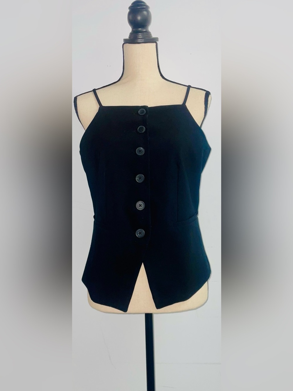 Black Button-Front Sleeveless Tank Top